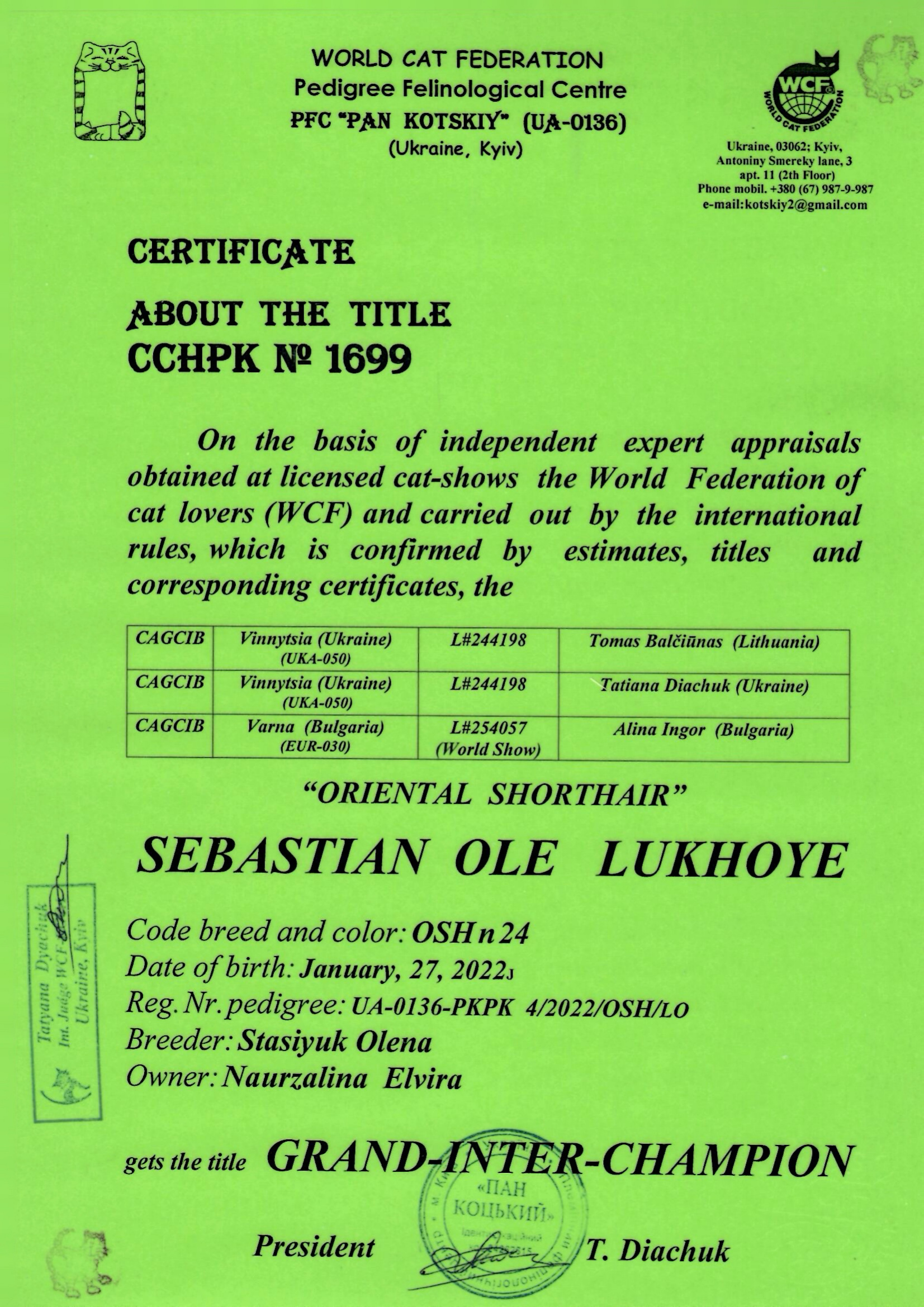 Grand Inter-Champion — Sebastian Ole Lukhoye