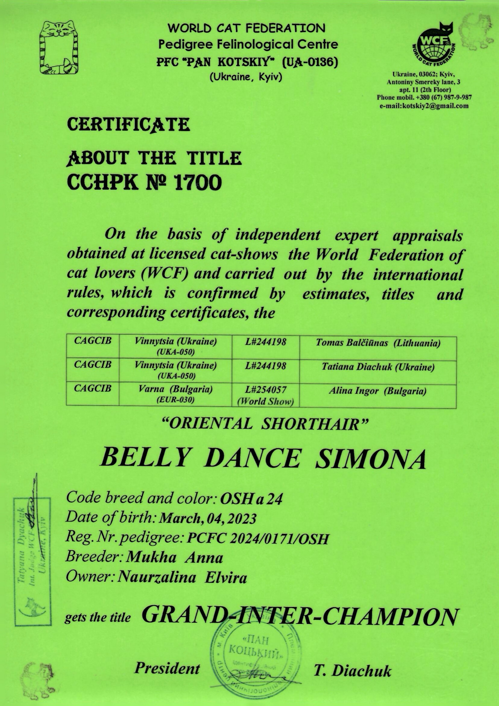 Grand Inter-Champion — Belly Dance Simona